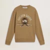 Beige bomullssweatshirt för herr med tryck på framsidan