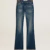 Bootcut-jeans för dam med vintage-tvätt och metalliska detaljer