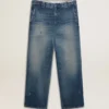 Chinobyxor i denim för herr med slitna detaljer