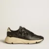 Dam-sneakers med Running Sole i svart glitter med läderstjärna och hälflik i nubuck