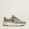 Herrskor med Running Sole i ljusblå nylon med svart stjärna och grön läderflik på hälen
