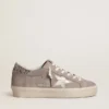 Hi Star-sneakers för dam i beige mocka med laminerad läderstjärna och glitterklackflik