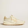 Marathon för herr i beige nylon och grått läder med beige tryckt stjärna