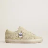 Super-Star för dam i beige mocka med pärlor och Swarovski-kristaller