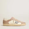 Super-Star-sneakers för damer i rosa mocka med stjärna i silvermetalliskt läder