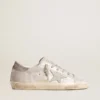 Super-Star-sneakers i gråvitt läder med glittereffekt och läderstjärna