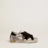 Super-Star-sneakers i silverfärgat läder med insatser i mocka