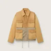 Unisex-safarijacka i beige och militärgrön bomull med stora fickor