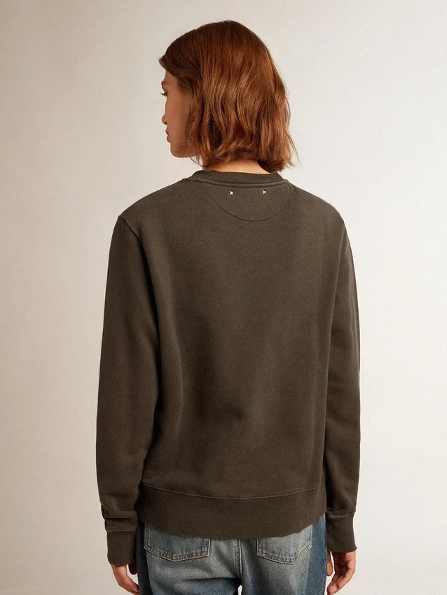 Antracitgrå damsweatshirt med kristaller