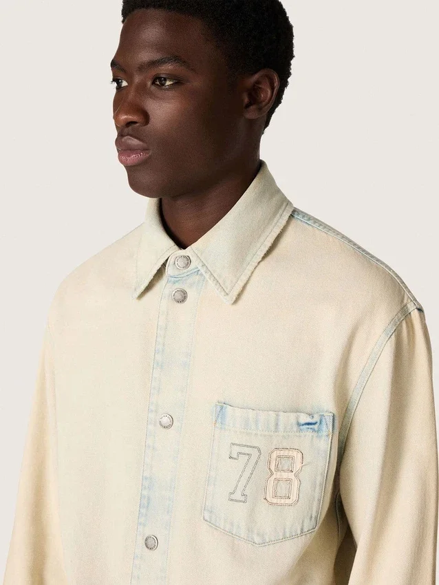 Arbetsjacka för män i ljus sandfärgad denim