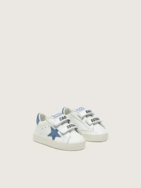 Baby Old School i vitt läder med denimblå mockastjärna