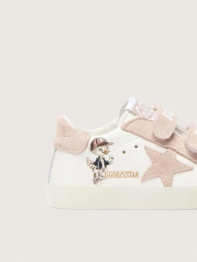 Baby School i nappa med rosa stjärna i mocka och maskottryck