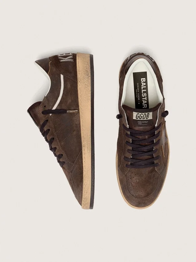 Ball Star för herr i brunt mocka med brun läderstjärna och hälflik