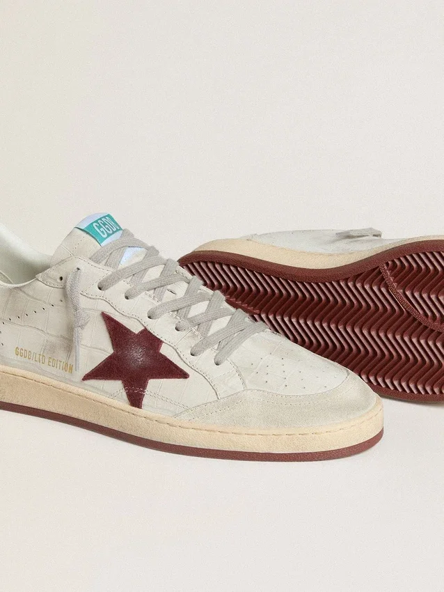 Ball Star för herr i nubuck med krokodilmönster och stjärna i vinrött mocka
