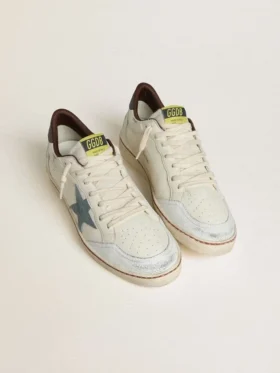 Ball Star för herr i vitt läder med ljusblå stjärna i mocka och brun hälflik i nubuck