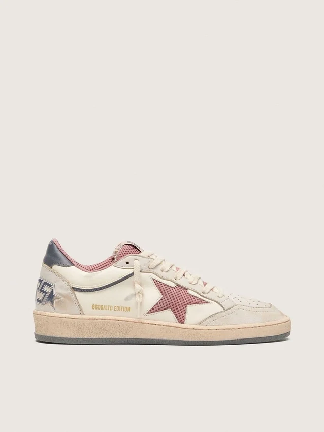 Ball Star LTD för dam i beige läder med rosa stjärna i mesh och blå läderflik på hälen