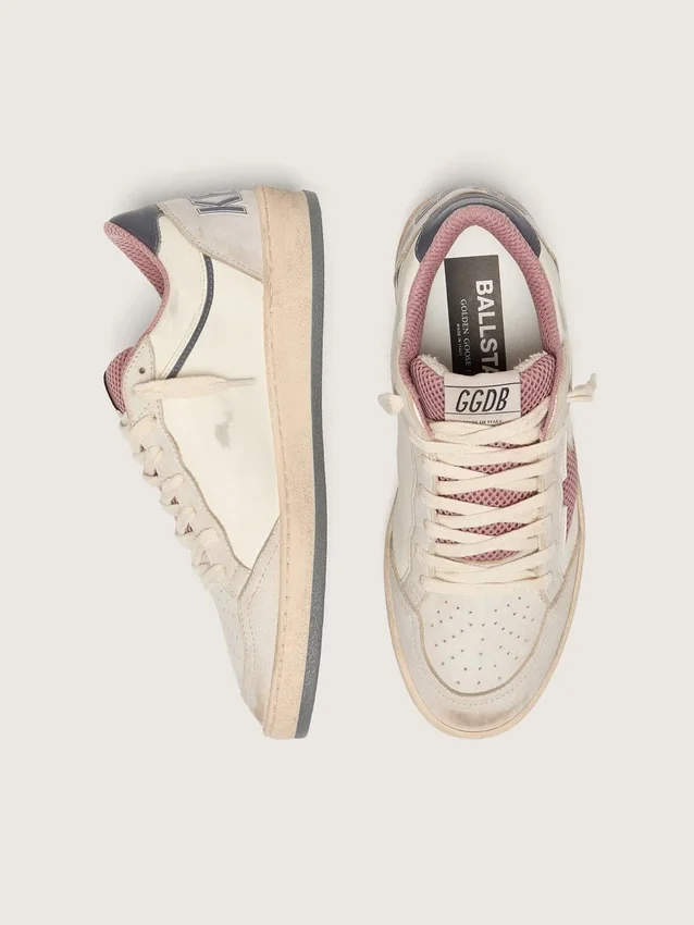 Ball Star LTD för dam i beige läder med rosa stjärna i mesh och blå läderflik på hälen