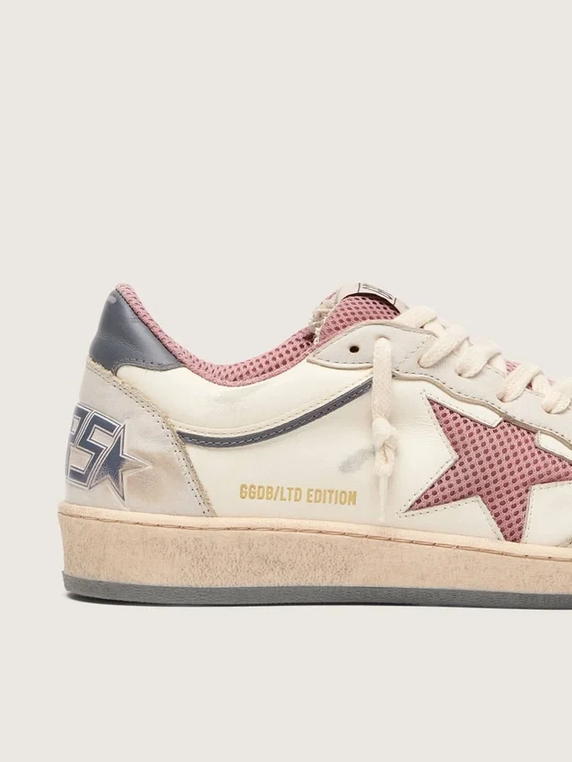 Ball Star LTD för dam i beige läder med rosa stjärna i mesh och blå läderflik på hälen
