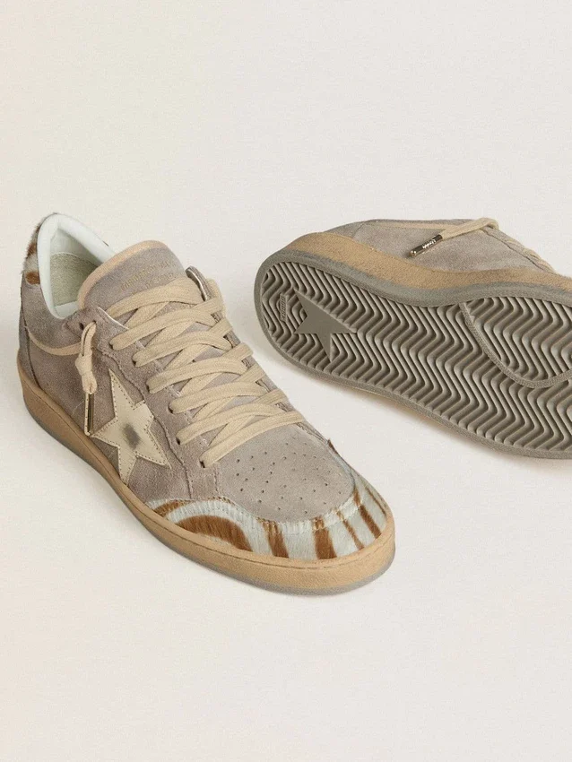 Ball Star LTD för dam i mocka med stjärna i metalliskt läder och hälflik i zebraponyskin
