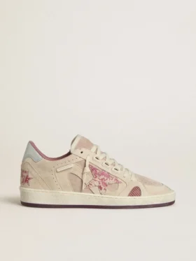 Ball Star LTD för dam i rosa och beige mocka med pärlgrå läderflik på hälen
