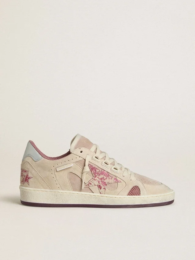 Ball Star LTD för dam i rosa och beige mocka med pärlgrå läderflik på hälen