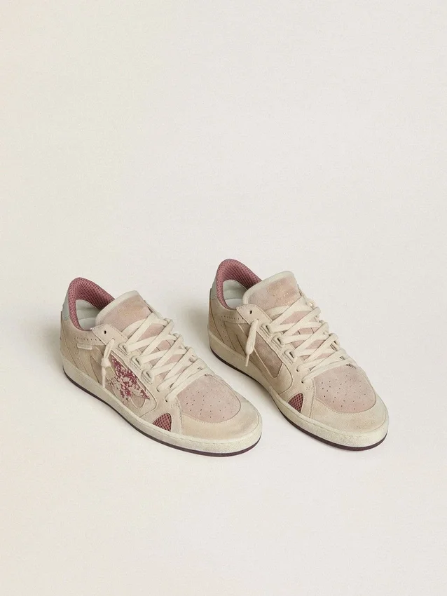 Ball Star LTD för dam i rosa och beige mocka med pärlgrå läderflik på hälen
