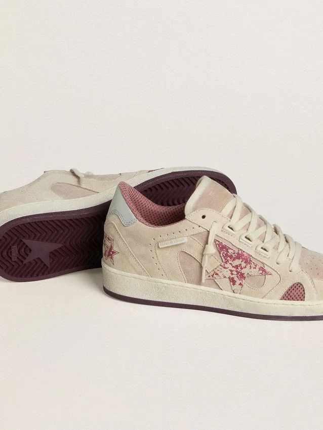 Ball Star LTD för dam i rosa och beige mocka med pärlgrå läderflik på hälen