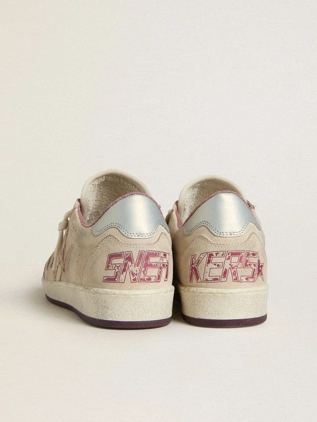 Ball Star LTD för dam i rosa och beige mocka med pärlgrå läderflik på hälen