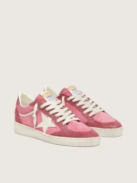 Ball Star LTD för damer i rosa mocka med krämfärgad läderstjärna och röda mockainlägg