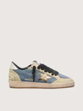 Ball Star LTD för herr i denimblått mocka med metallisk guldstjärna i läder