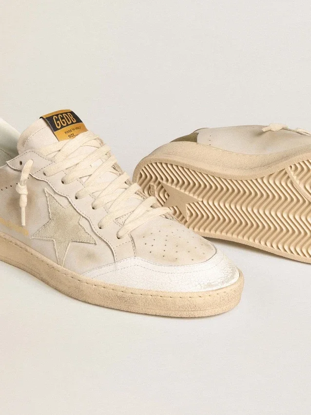 Ball Star LTD för herr med beige stjärna i mocka och hälflik i platinalaminerat läder
