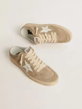 Ball Star Sabot för damer i beige mocka med vit läderstjärna