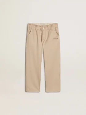 Beige bomullsbyxor för flickor med broderi
