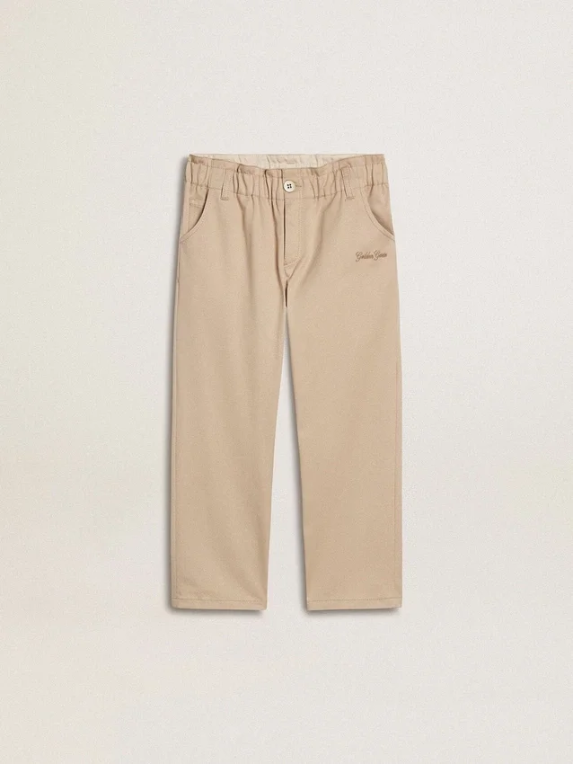 Beige bomullsbyxor för flickor med broderi