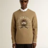 Beige bomullssweatshirt för herr med tryck på framsidan