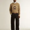 Beige bomullssweatshirt för herr med tryck på framsidan