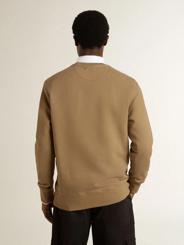 Beige bomullssweatshirt för herr med tryck på framsidan