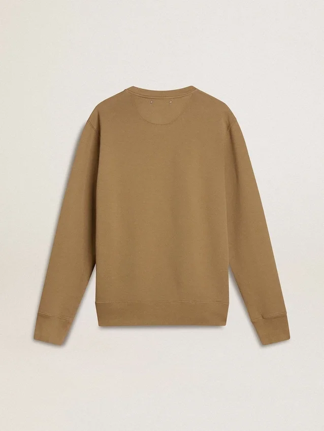 Beige bomullssweatshirt för herr med tryck på framsidan