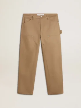 Beige byxor för herr med påsydda lappar