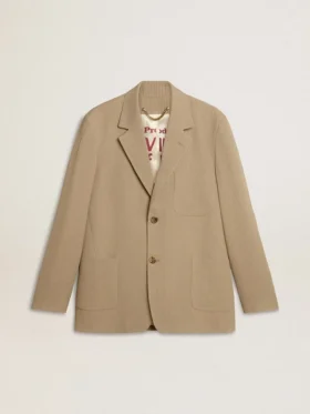 Beige enkelknäppt kavaj för herr med smala ränder och oversized-passform