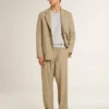 Beige enkelknäppt kavaj för herr med smala ränder och oversized-passform