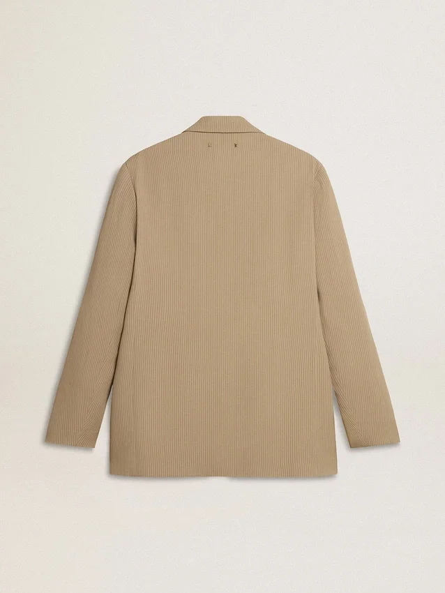 Beige enkelknäppt kavaj för herr med smala ränder och oversized-passform