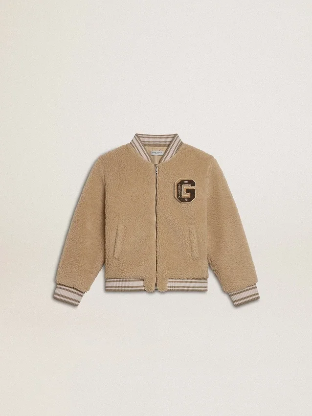 Beige fleecebomberjacka för barn