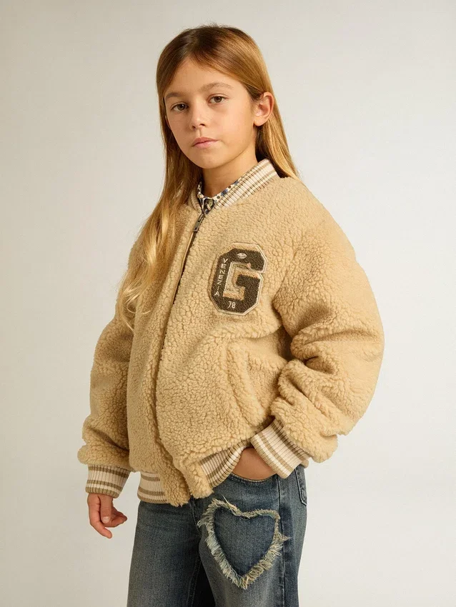 Beige fleecebomberjacka för barn