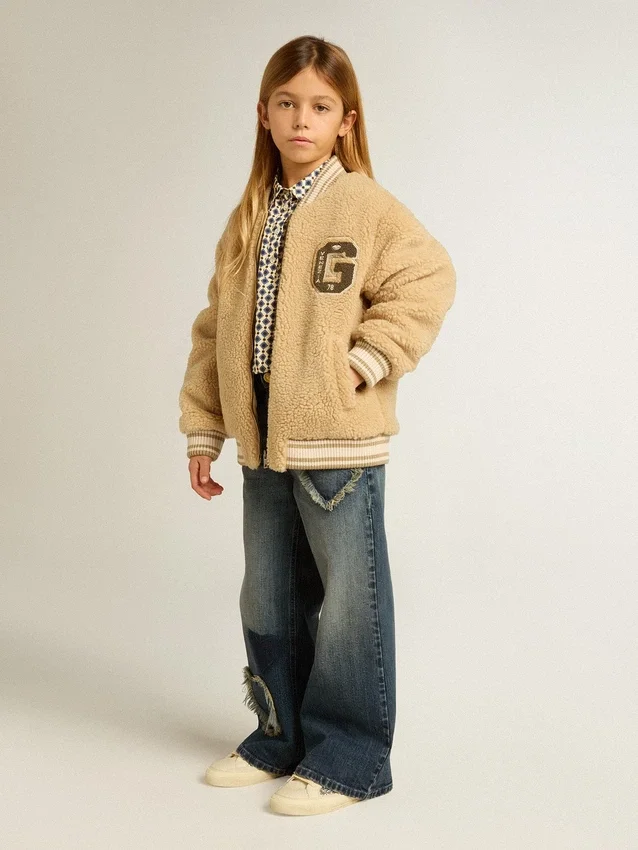 Beige fleecebomberjacka för barn