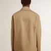 Beige herrjacka med blommig broderi och hel dragkedja