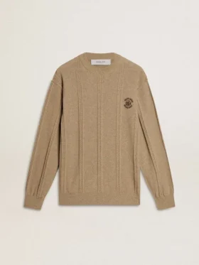 Beige herrtröja med broderad logotyp