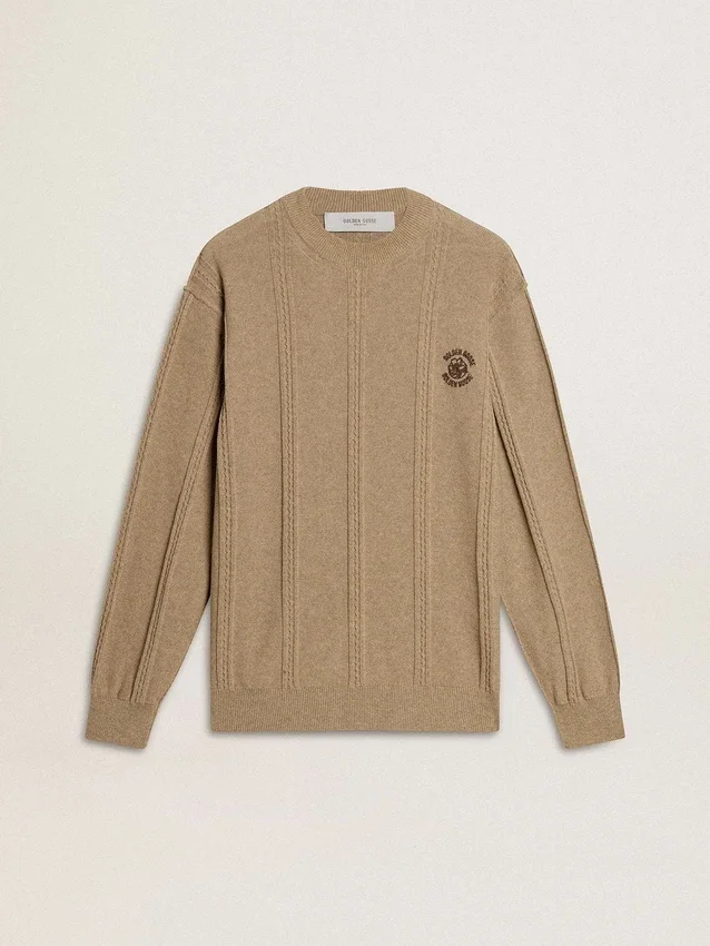 Beige herrtröja med broderad logotyp