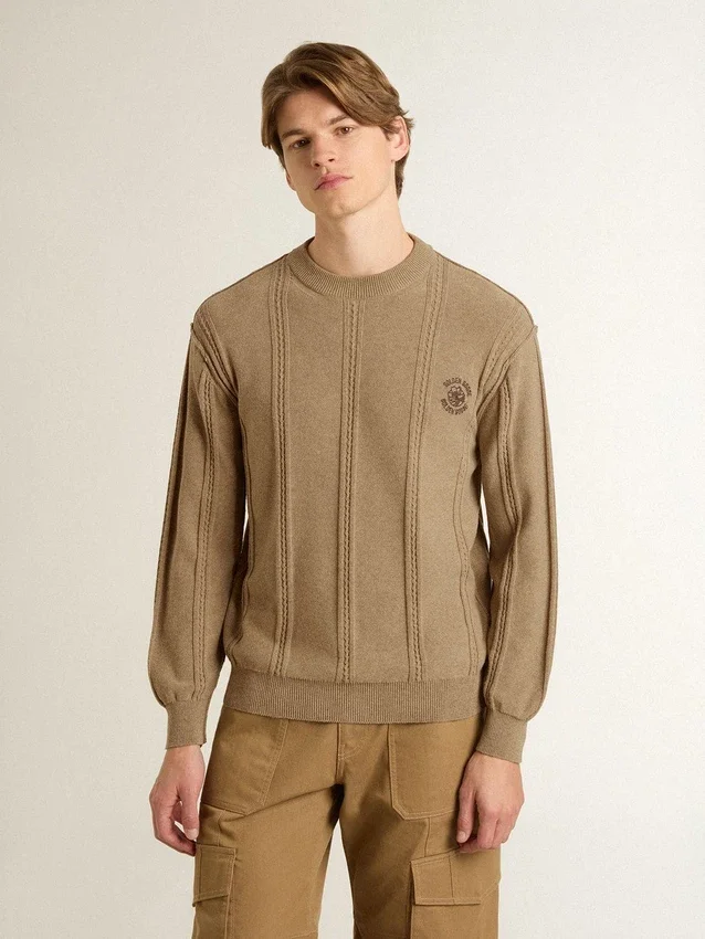 Beige herrtröja med broderad logotyp