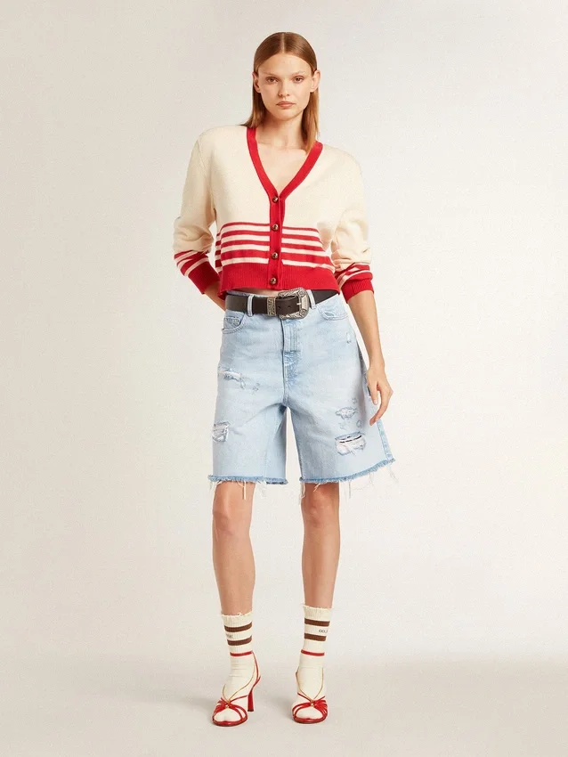 Bermudashorts för dam i denim med sliten look